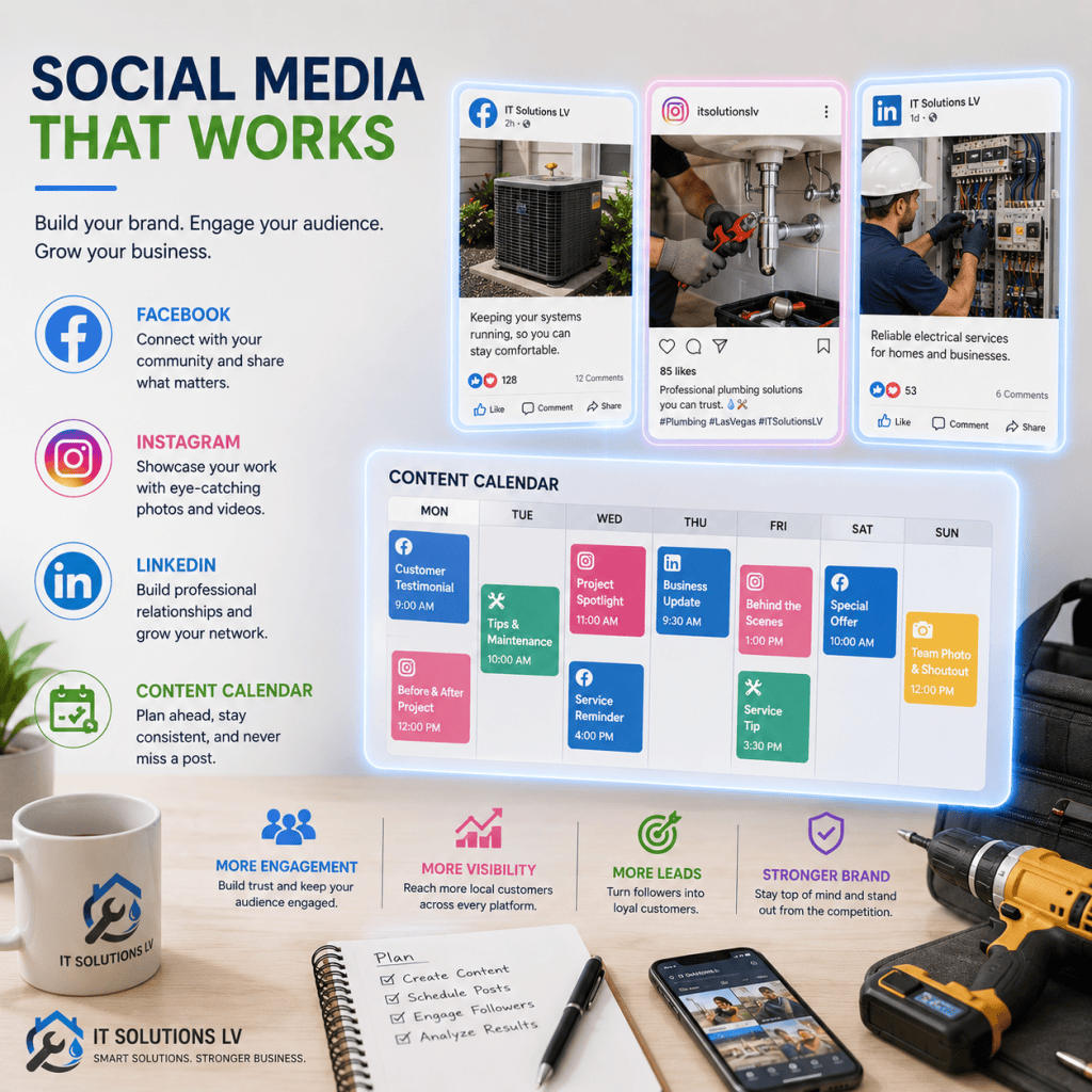 Social media marketing services for businesses including Facebook, Instagram, content creation, audience engagement, and digital advertising.